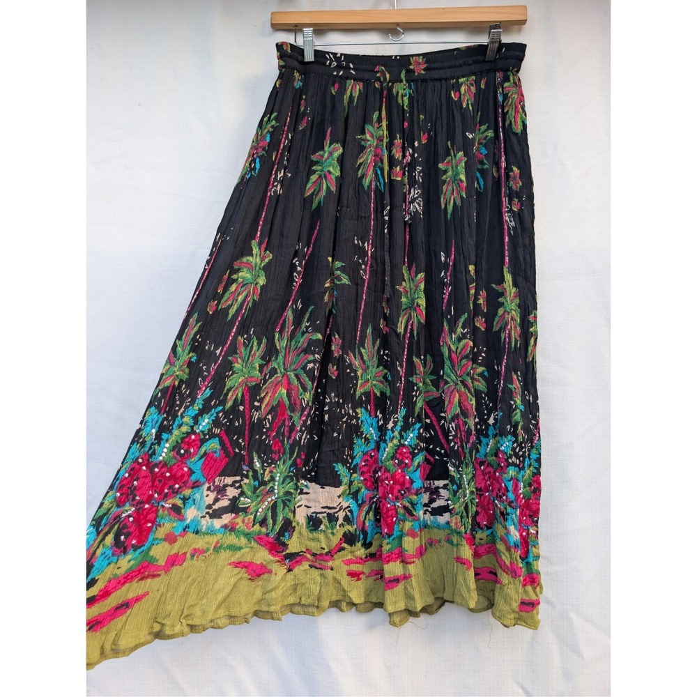 White Stag Whimsigoth‎ Tropical Goth Maxi Skirt Womens 16W Black Rayon Palm Tree